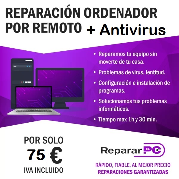 Reparación remota + limpieza virus + optimización + Antivirus